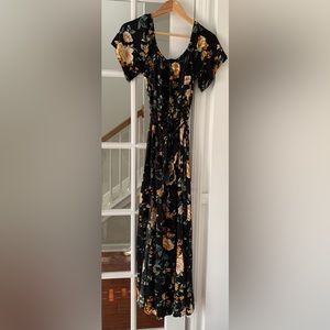 Liberty Love Black and Orange Floral Off the Shoulder Maxi Dress Size 2XL